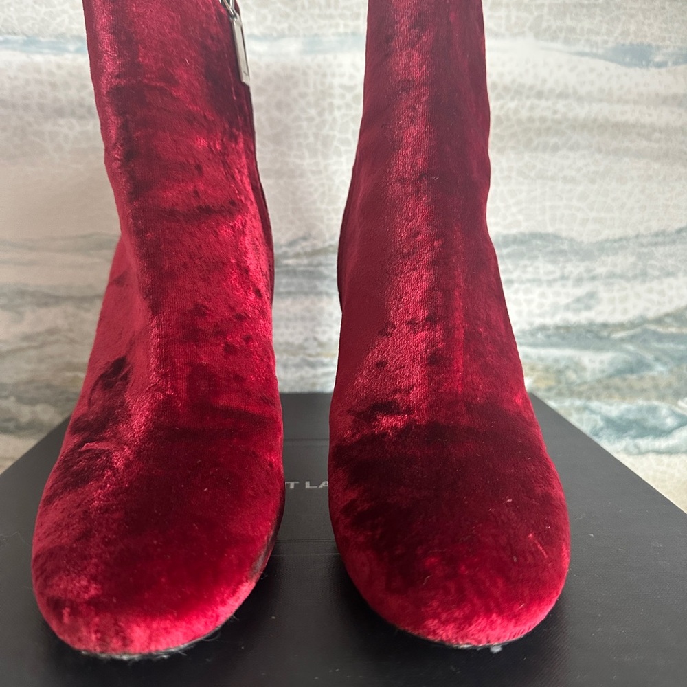 Saint Laurent Red Velvet Ankle Boots - Picture 11 of 13
